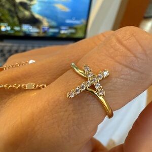 Gold Diamond Cross Ring fist size 7 , 8